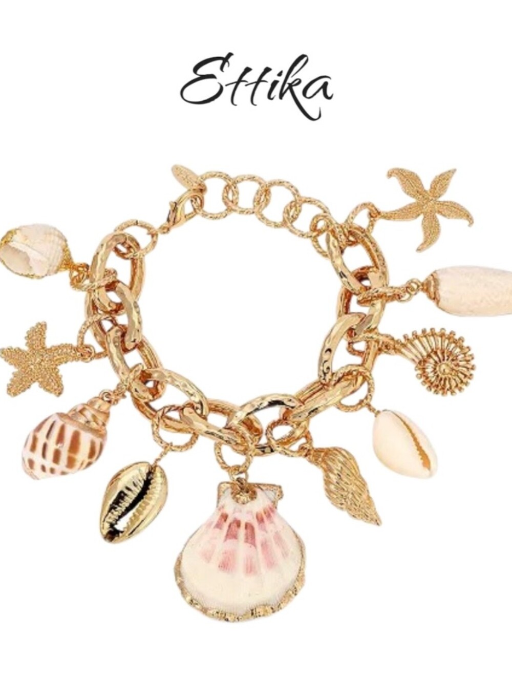 ETTIKA Mermaid Tears Shell and Gold - Tone Bracelet NWT